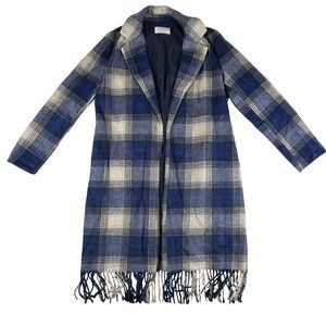 Z Supply Coat Womens Small Ynez Fringe Plaid Long Lined Open Collared Coatigan